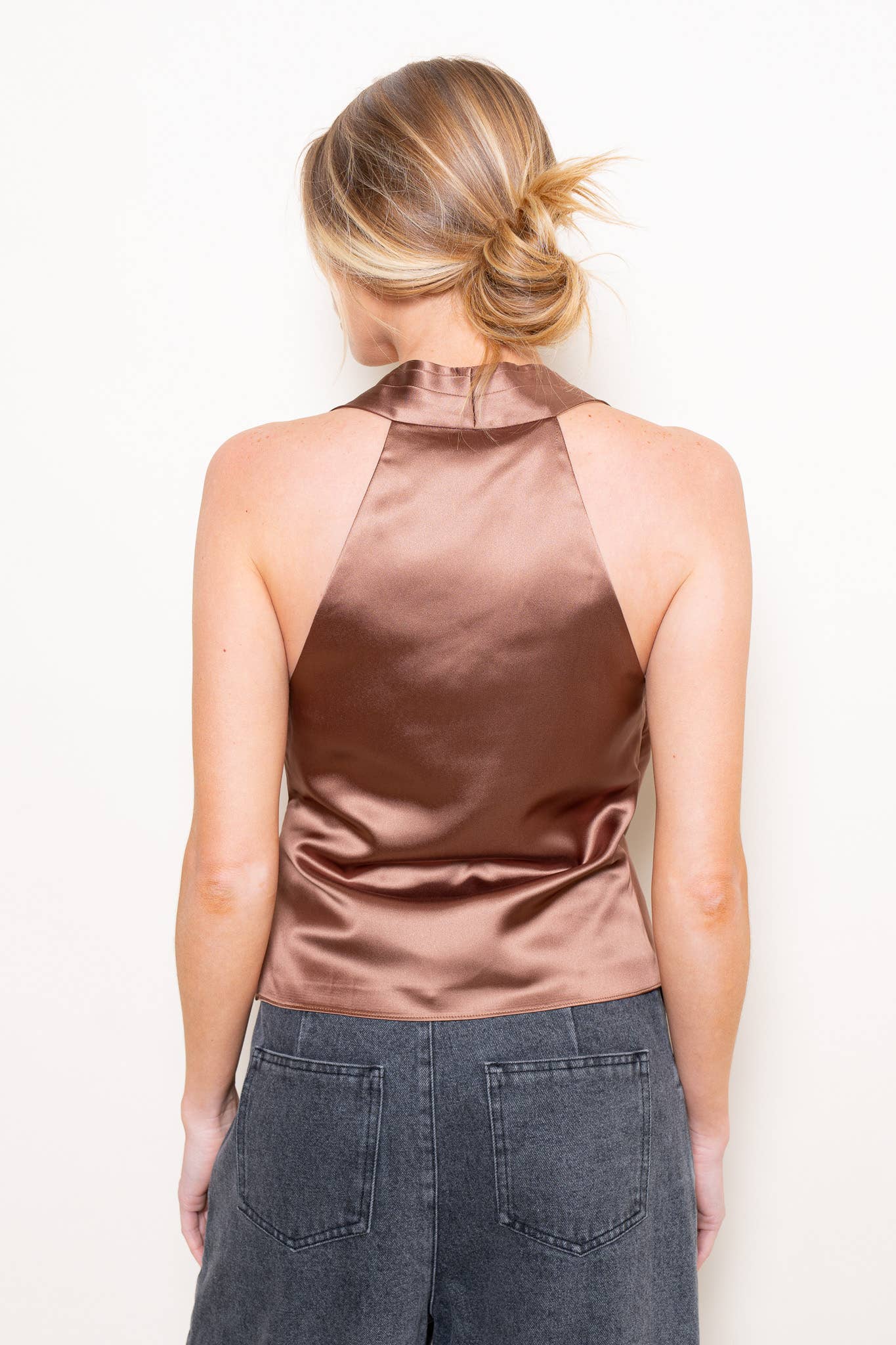 Mocha Satin Wrap Top