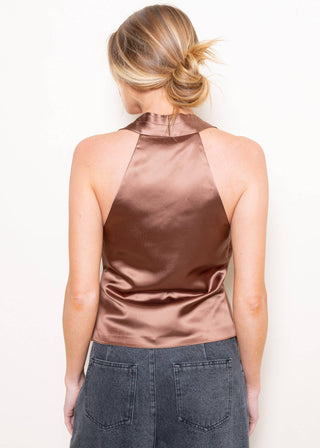 Mocha Satin Wrap Top - Verte Boutique