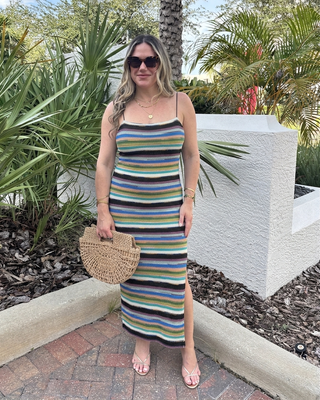 Horizon Multi-Stripe Crochet Knit Midi Dress Blue / Medium