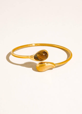 Harbor 18K Gold Non - Tarnish Cat Eye & Pearl Open Cuff Bracelet - Verte Boutique