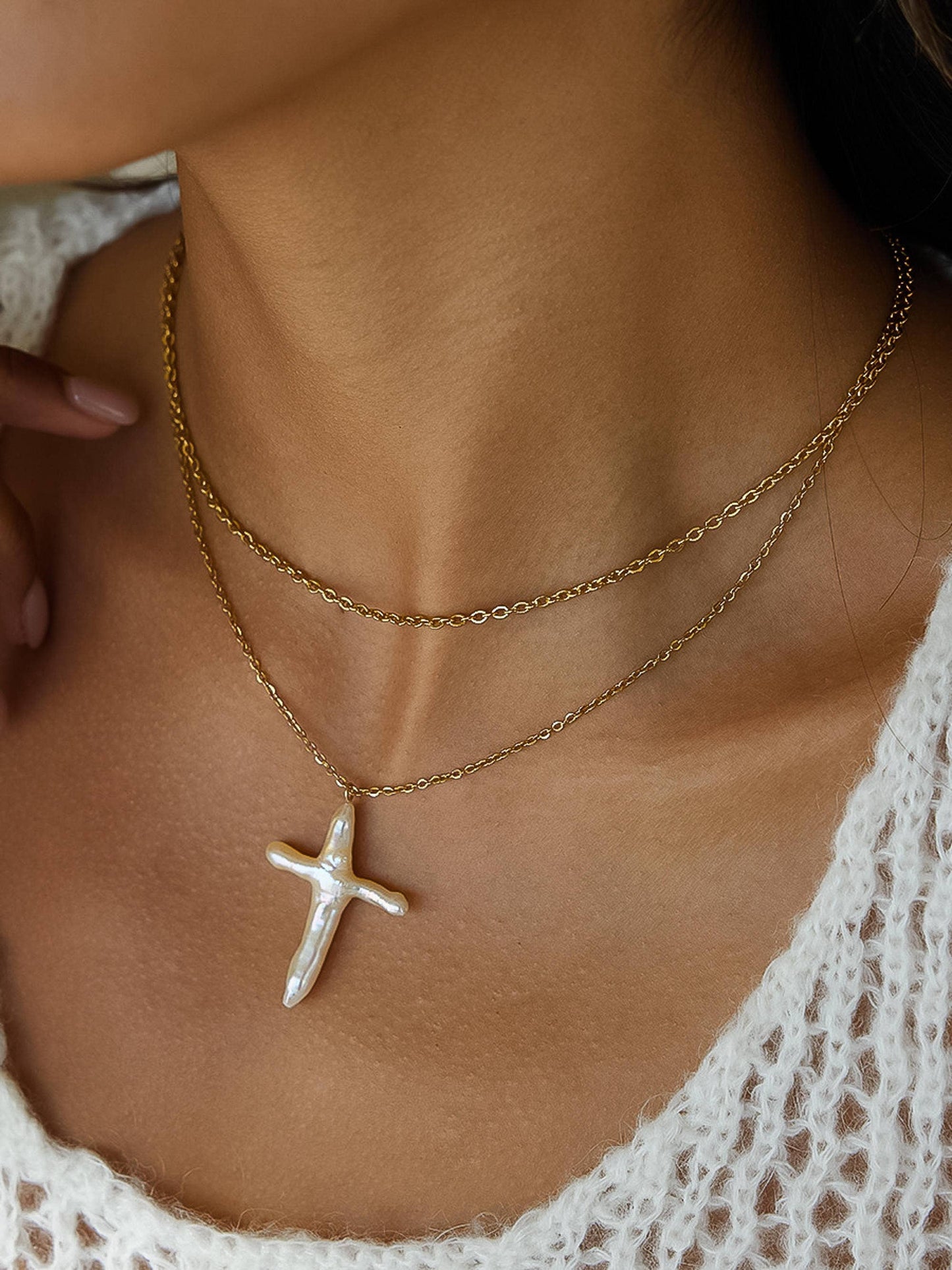 Freshwater Pearl Cross Necklace