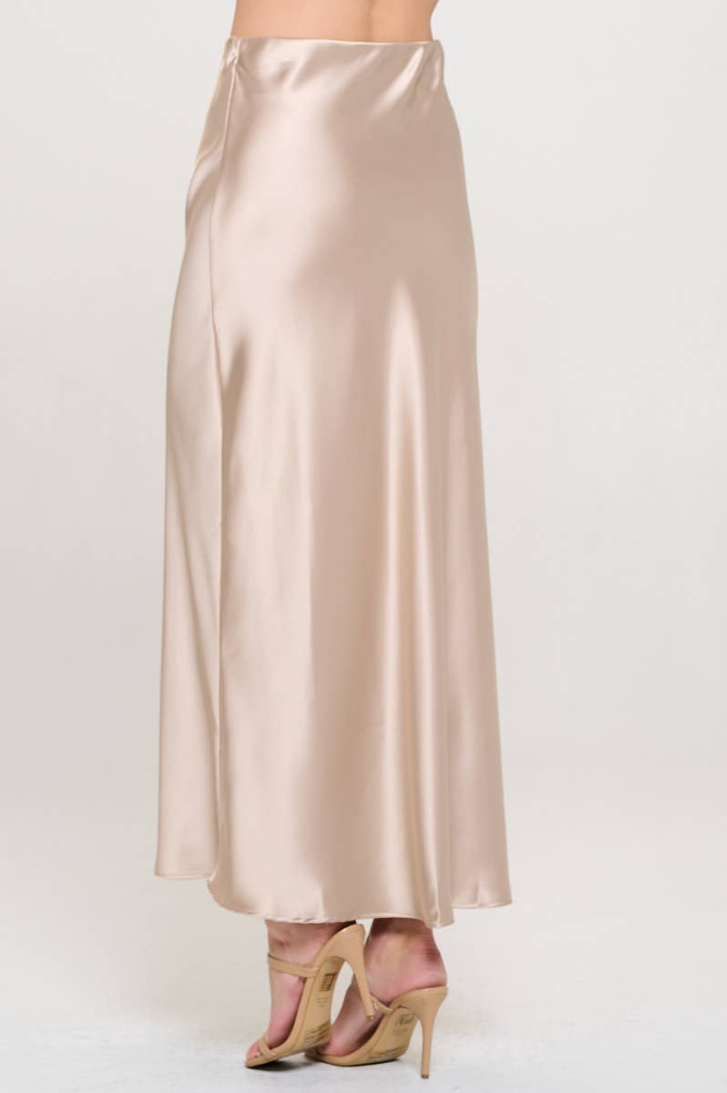 Champagne Silky Satin Maxi Skirt