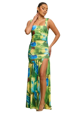 Island Escape Tropical Ruched Maxi Dress - Verte Boutique