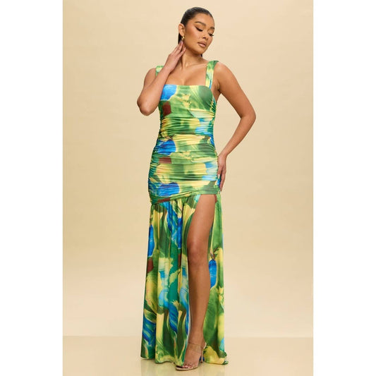 Tropic Jersey Ruched Maxi Dress
