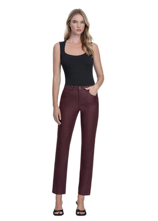 Burgundy Coated Straight Leg Jeans - Verte Boutique