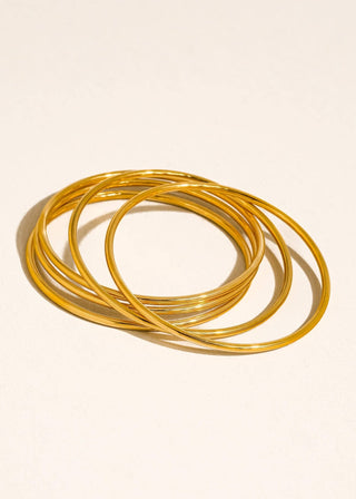 18K Gold Plated Non - Tarnish Thin Bangle Set | Set of 5 Stackable Bracelets - Verte Boutique