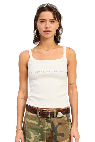 No Crying on the Yacht Embroidered Rib Tank - Verte Boutique