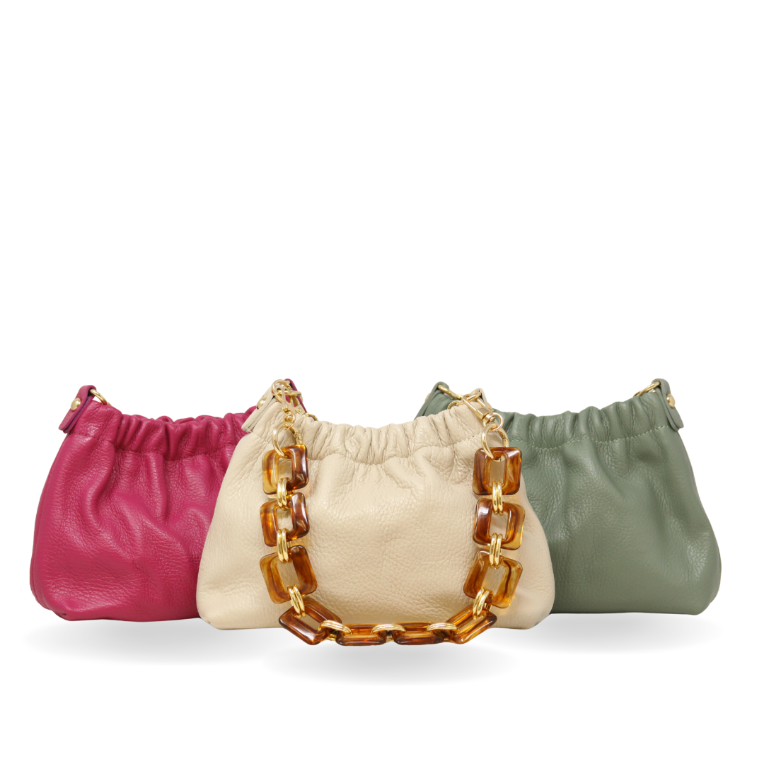 Italian Leather Ruched Clutch