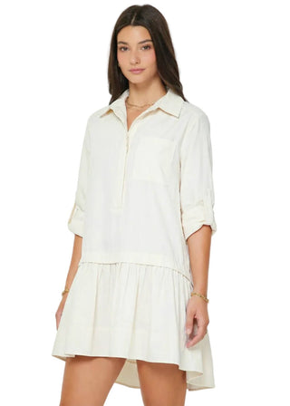 Effortless Tiered Drop - Waist Mini Shirt Dress | White Tencel Blend - Verte Boutique