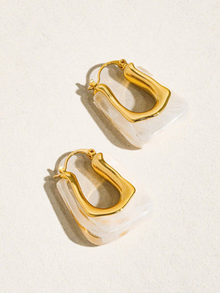 Tortoise Shell U - Shape Hoops | 18K Gold Plated Statement Earrings - Verte Boutique