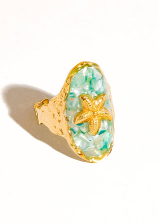 Ocean Breeze Starfish Ring - Turquoise Sea Glass - Verte Boutique