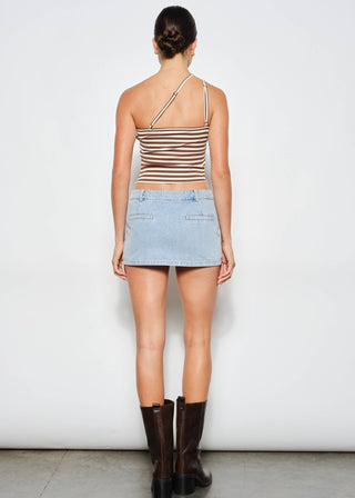Ring Detail Striped One Shoulder Cami - Cream & Brown - Verte Boutique