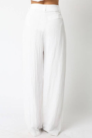 High-Waisted White Linen Trouser Pants - Verte Boutique