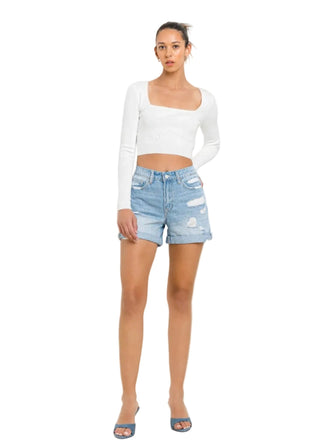 Mid Rise Cuffed Boyfriend Shorts - Verte Boutique