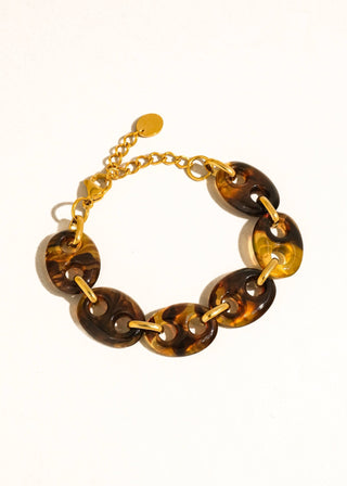 Gold & Tortoise Non - Tarnish Chunky Resin Link Bracelet - Verte Boutique