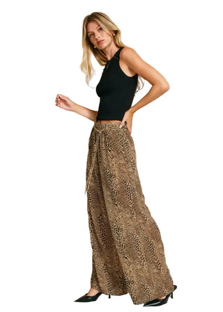 Mini Leopard Print Wide Leg Pants with Tie - Verte Boutique