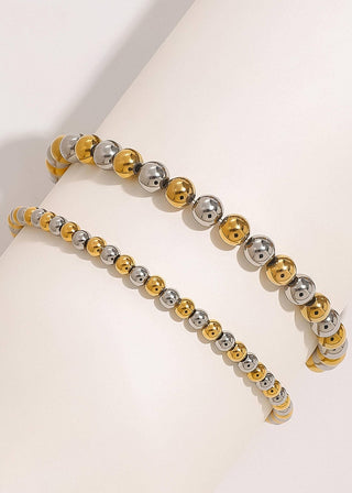 Gold Non - Tarnish Two Tone Beaded Stretch Bracelet - Verte Boutique