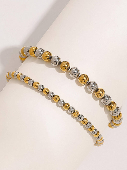 Gold Non-Tarnish Two Tone Beaded Stretch Bracelet