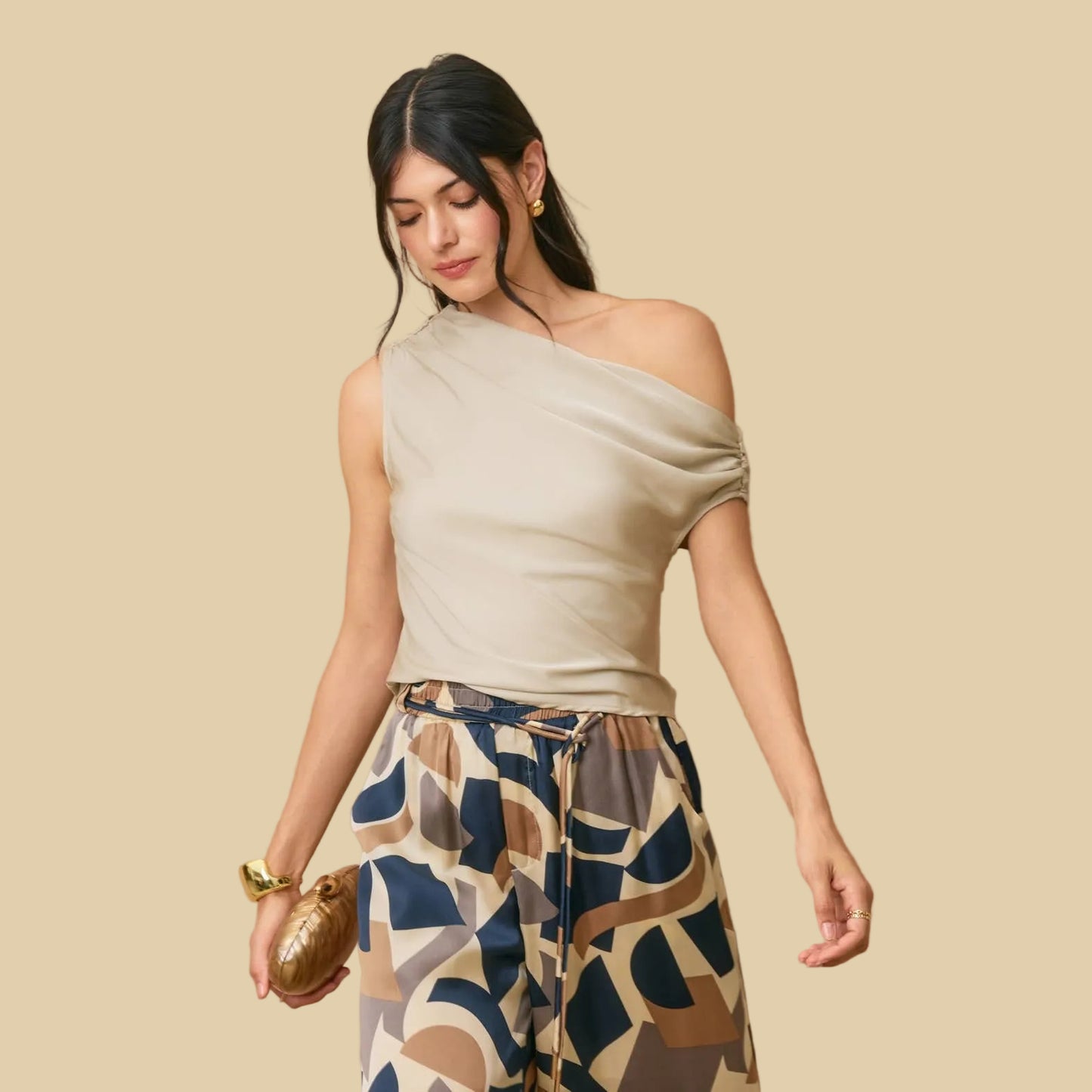 Satin Asymmetrical Shoulder Top