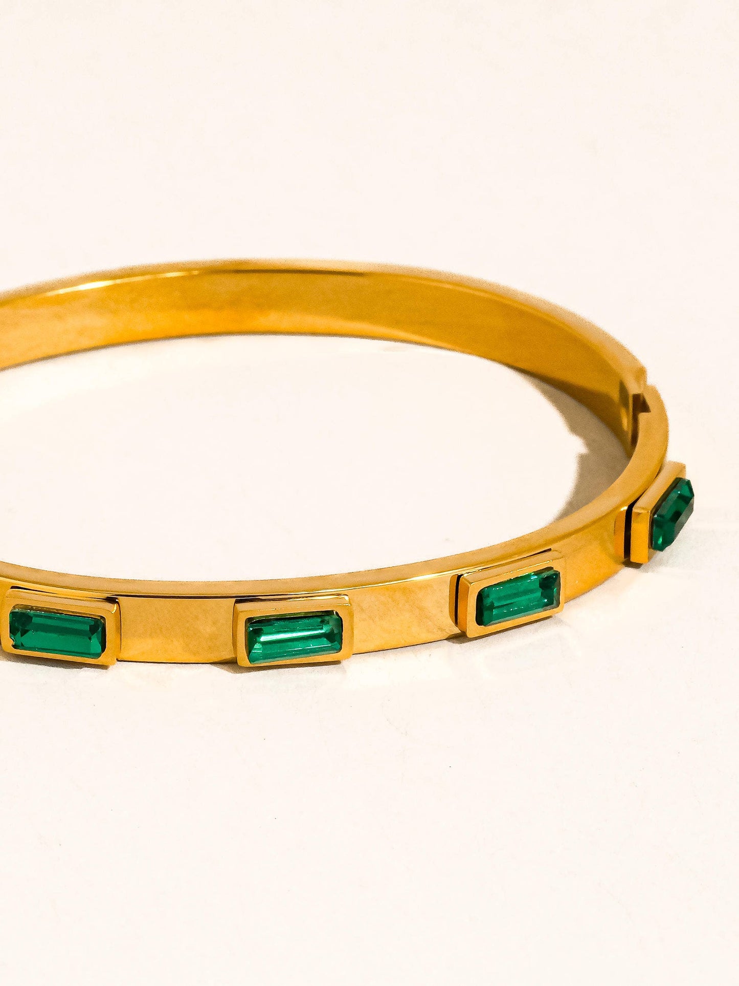 Gold Non-Tarnish Baguette CZ Bangle Bracelet