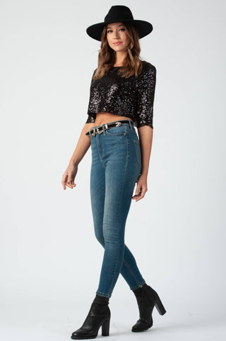 Sequin Short Sleeve Crop Top - Verte Boutique
