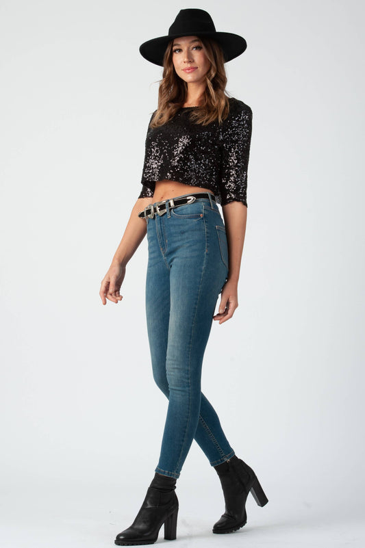 Sequin Short Sleeve Crop Top