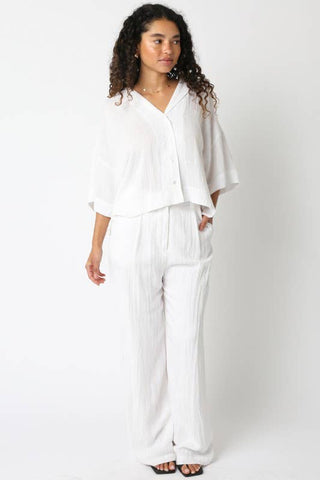 High-Waisted White Linen Trouser Pants - Verte Boutique