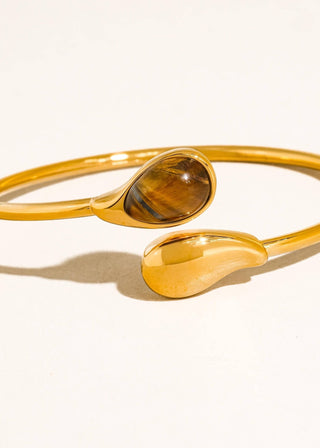 Harbor 18K Gold Non - Tarnish Cat Eye & Pearl Open Cuff Bracelet - Verte Boutique
