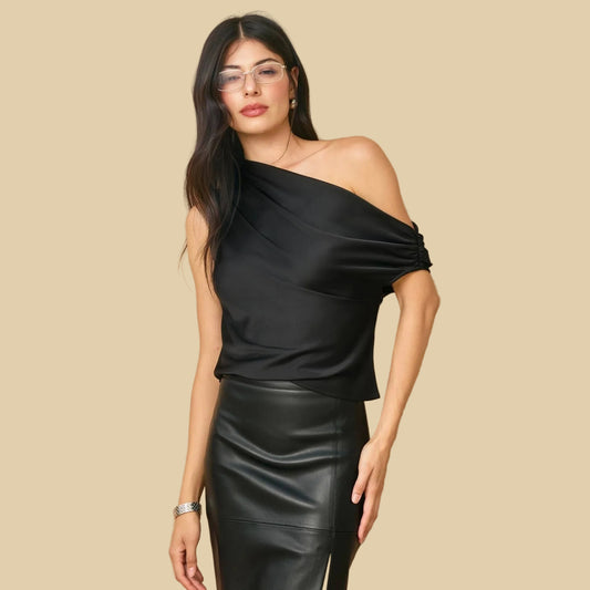 Satin Asymmetrical Shoulder Top