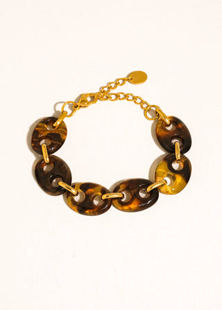 Gold & Tortoise Non - Tarnish Chunky Resin Link Bracelet - Verte Boutique