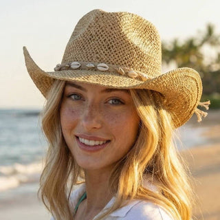 Straw Weave Shell Rope Cowboy Hat - Verte Boutique