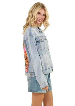 Tiger Stripe Statement Oversized Denim Jacket - Verte Boutique