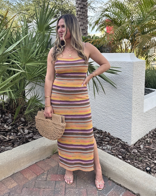 Sunset Multi-Stripe Crochet Knit Midi Dress – Verte Boutique