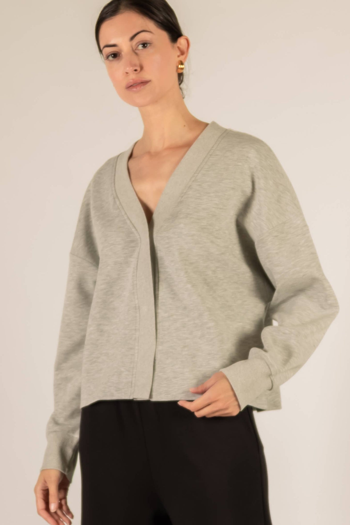 Butter Modal Rib Contrast Oversized Cropped Cardigan