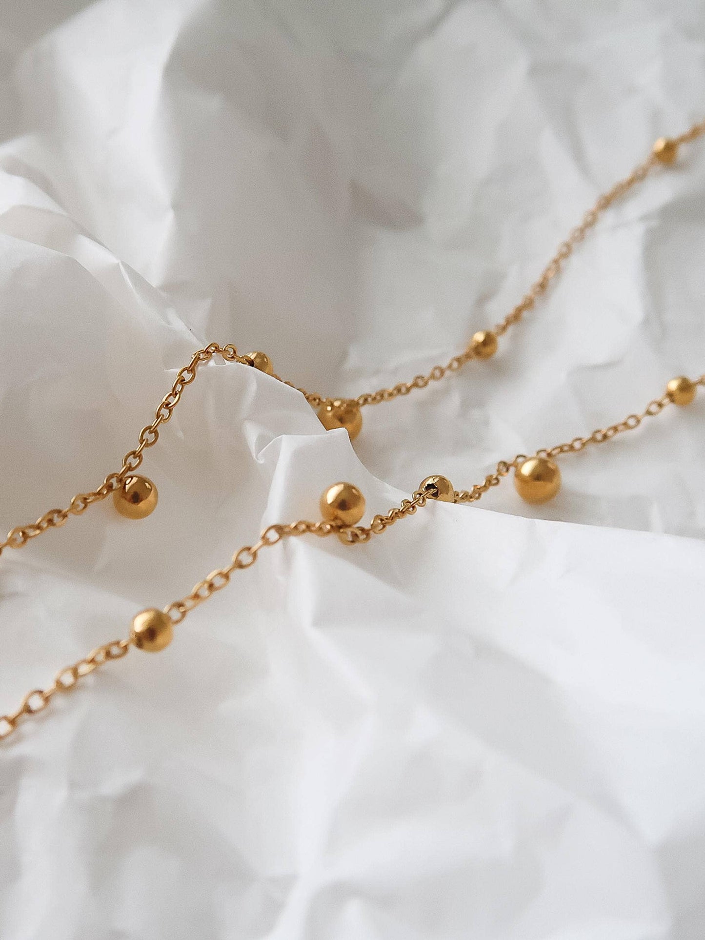 Gold Non-Tarnish Beaded Y Lariat Necklace