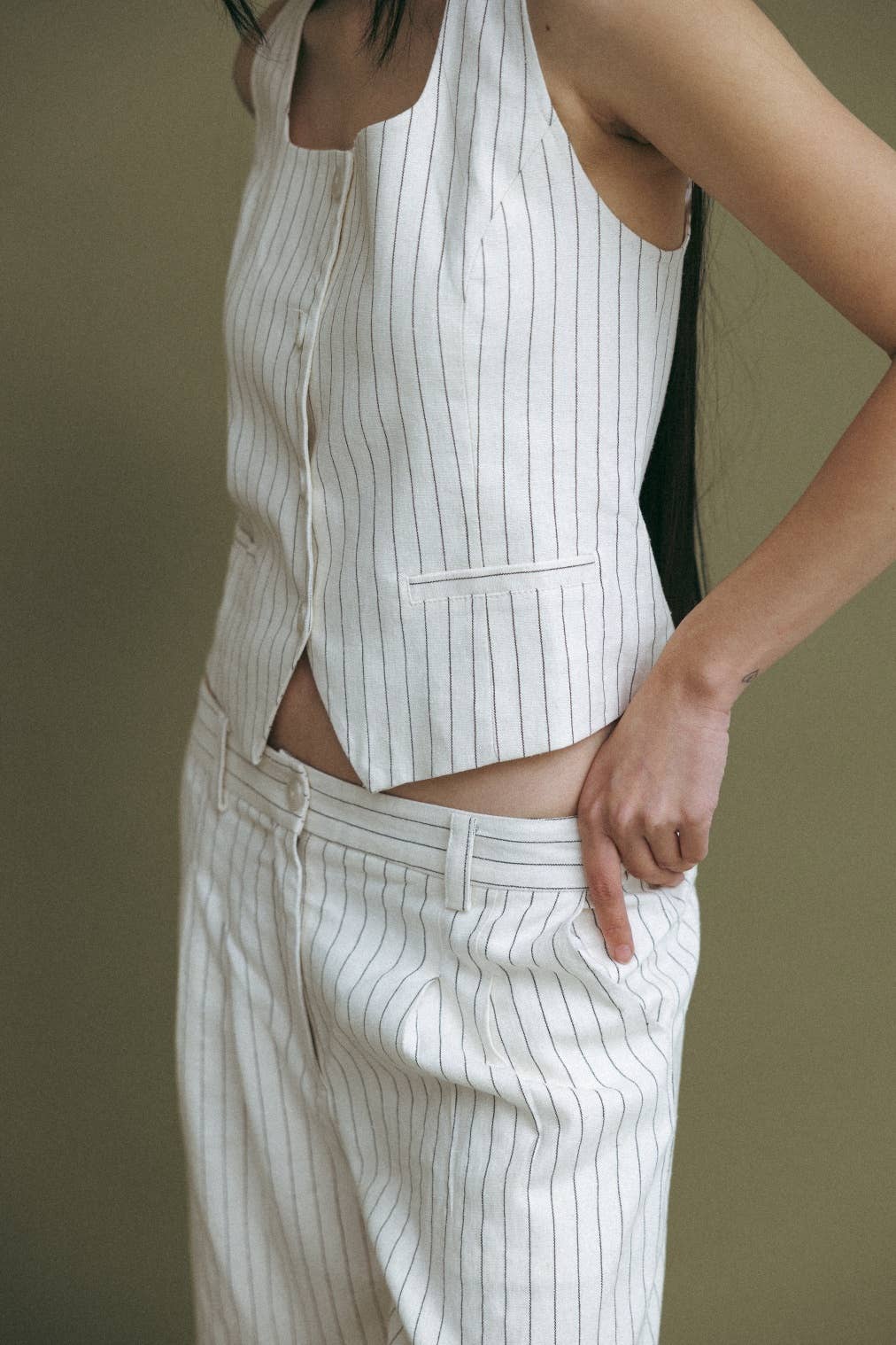 Striped Straight Leg Linen Trousers