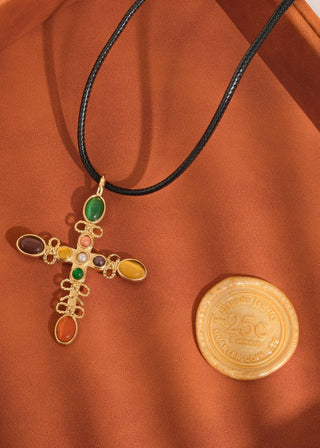Multi Stone Cross Necklace - Verte Boutique