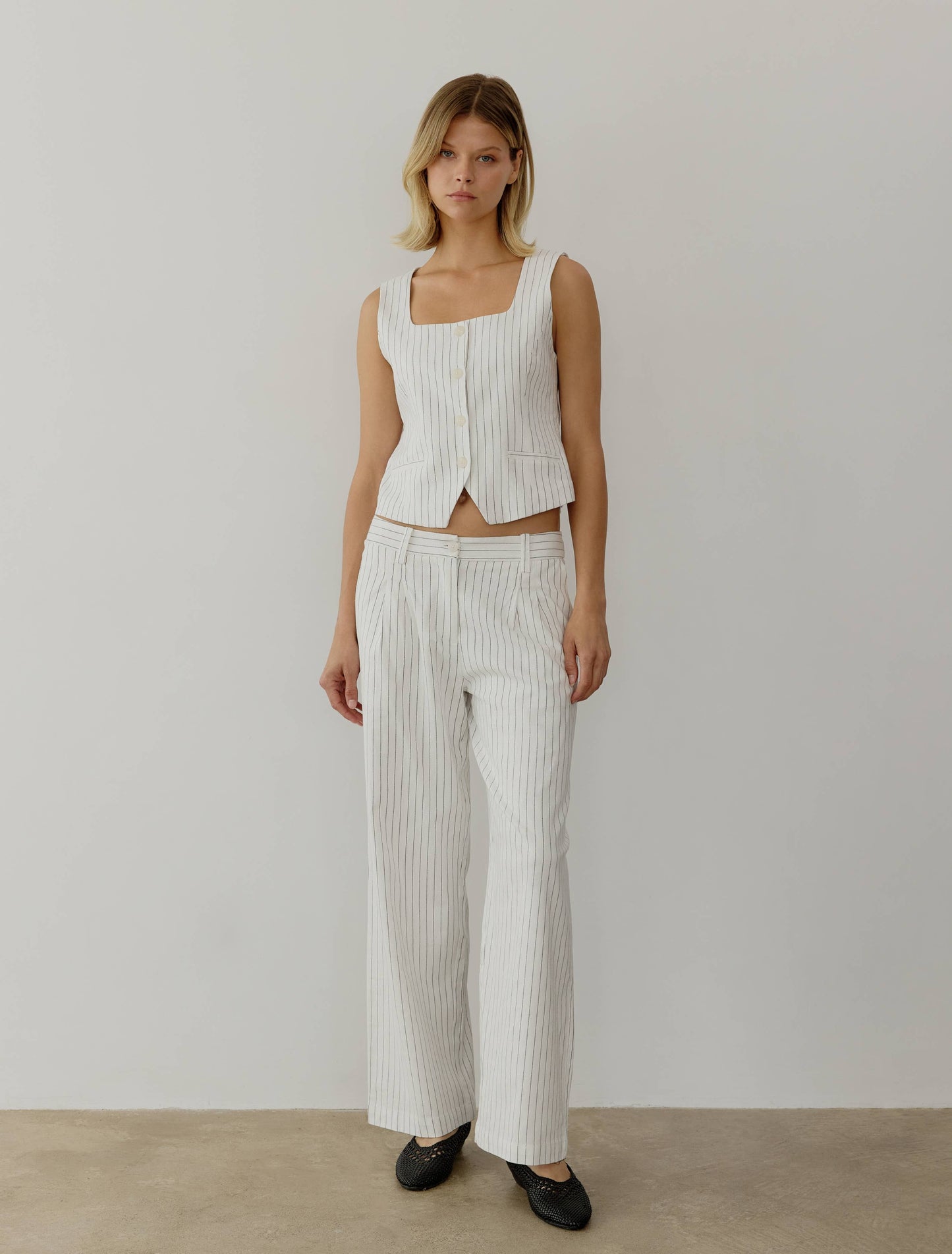 Striped Straight Leg Linen Trousers