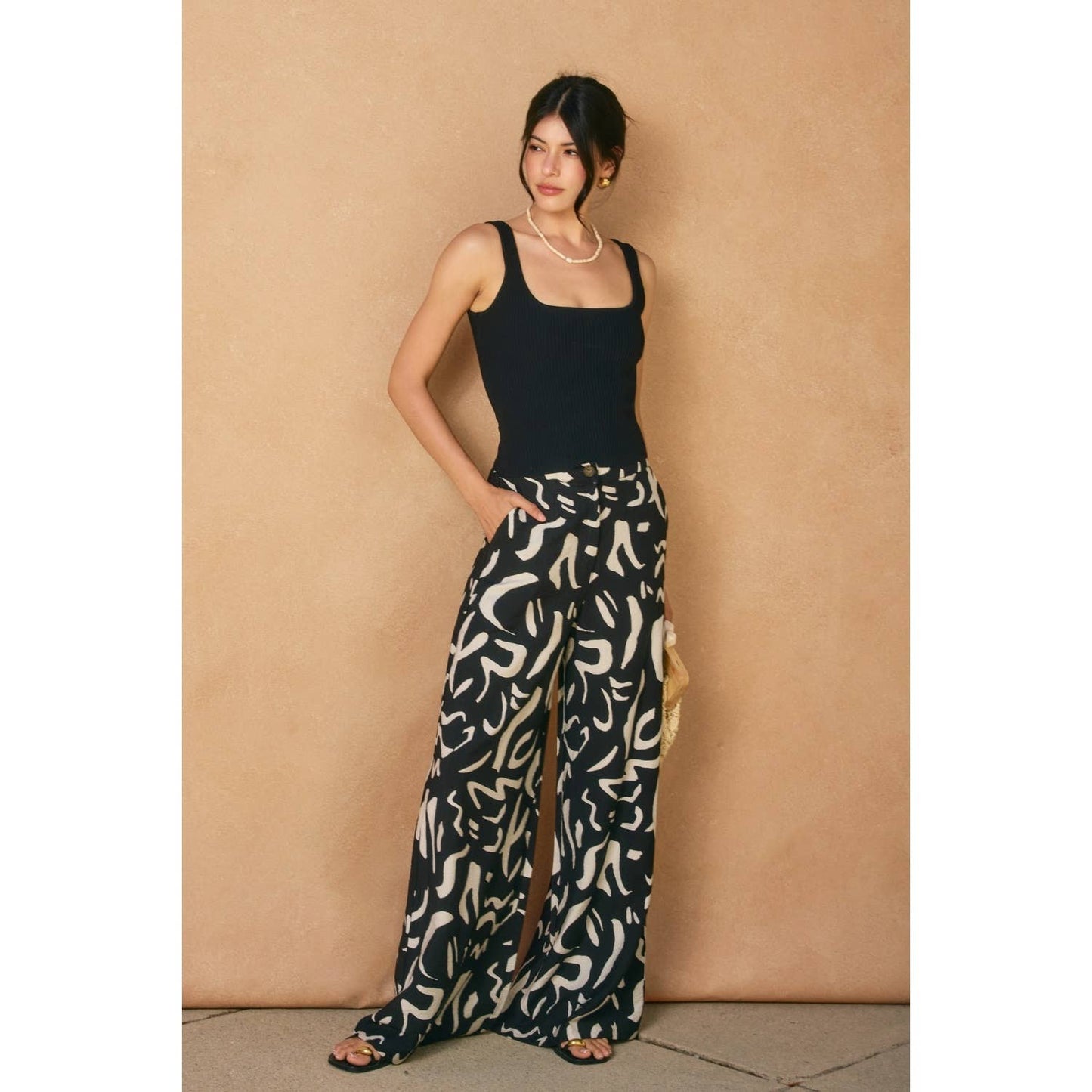 Geo Print Wide Leg Pants