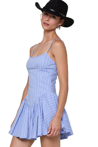 Blue & White Striped Tie - Strap Mini Dress - Verte Boutique