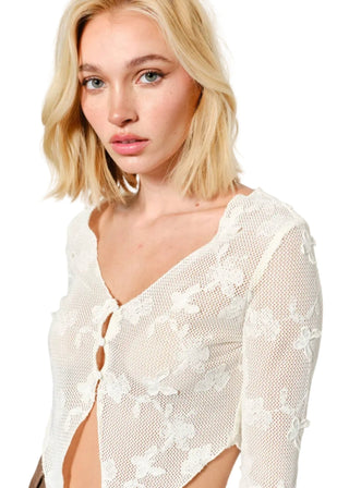 Ivory Cropped Lace Cardigan - Verte Boutique