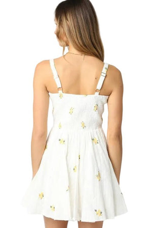 Sunny Yellow Floral Embroidered Eyelet Mini Dress - Verte Boutique