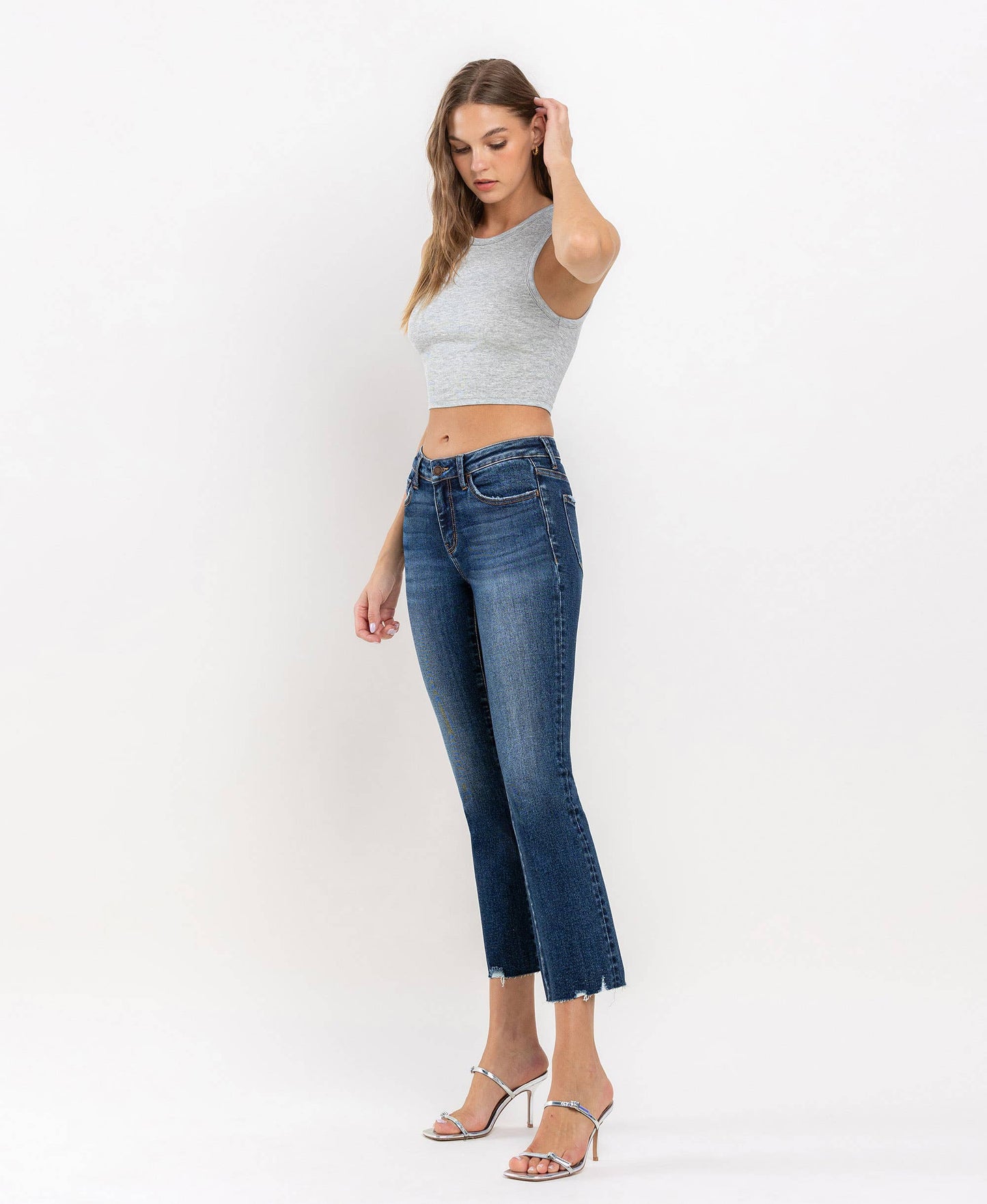 Mid Rise Crop Mini Bootcut Jeans