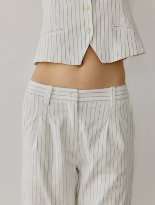Striped Straight Leg Linen Trousers - Verte Boutique