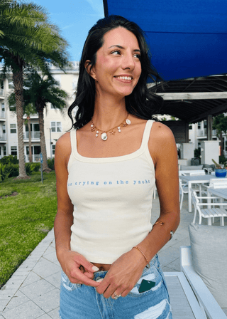 No Crying on the Yacht Embroidered Rib Tank - Verte Boutique