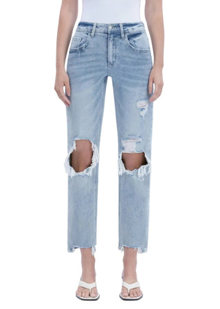 High Rise Distressed Dad Stretch Jeans - Verte Boutique
