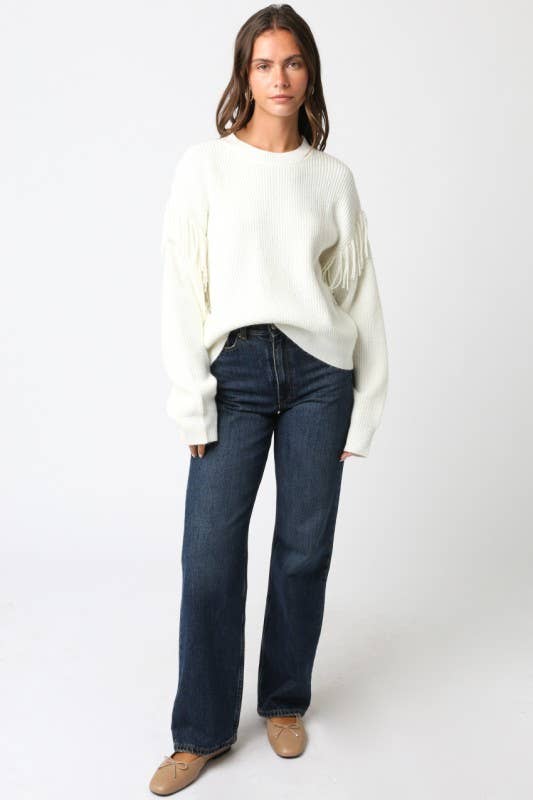 Cream Fringe Sweater
