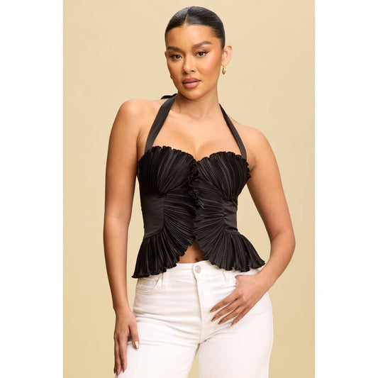 Black Pleated Halter Top