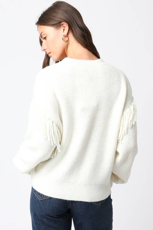 Cream Fringe Sweater