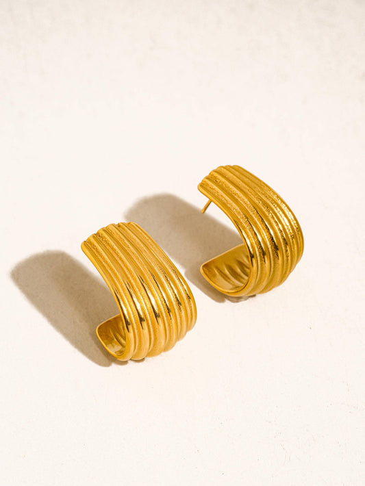 Gold Non-Tarnish Wide Ribbed Hoop Earrings